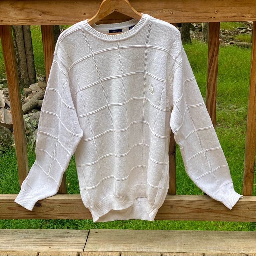 IZOD Fisherman Sweater Cream color Unisex Mens Small